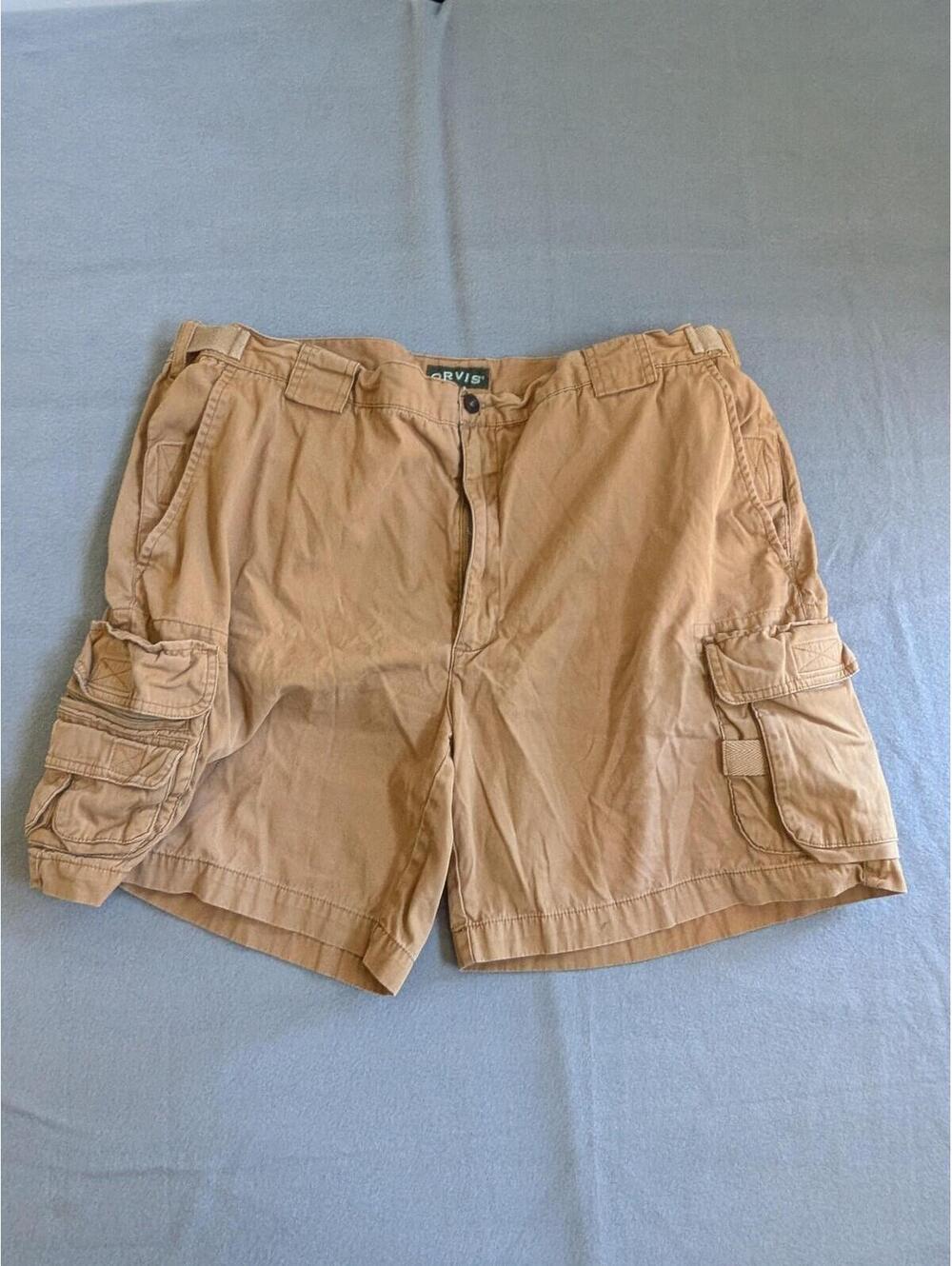 Orvis Shorts Mens 44 Beige Cargo Adjustable Waist Pockets 7 Inch Outdoor Travel